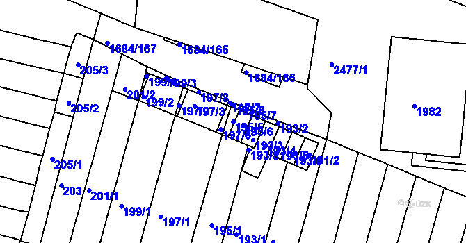 Parcela st. 195/5 v KÚ Starý Lískovec, Katastrální mapa