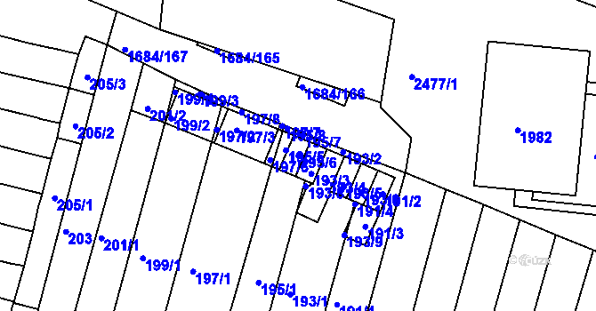 Parcela st. 195/6 v KÚ Starý Lískovec, Katastrální mapa