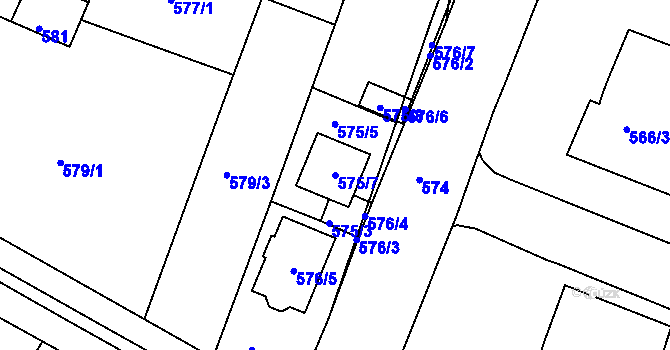 Parcela st. 575/7 v KÚ Starý Lískovec, Katastrální mapa