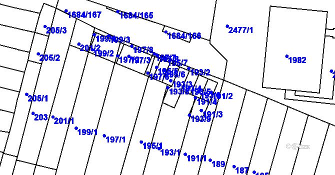 Parcela st. 193/8 v KÚ Starý Lískovec, Katastrální mapa