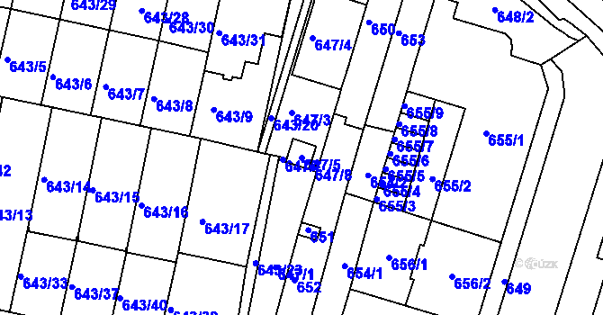 Parcela st. 647/5 v KÚ Starý Lískovec, Katastrální mapa