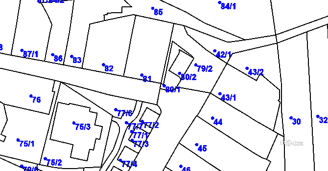 Parcela st. 80/1 v KÚ Starý Lískovec, Katastrální mapa