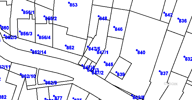 Parcela st. 847/1 v KÚ Starý Lískovec, Katastrální mapa