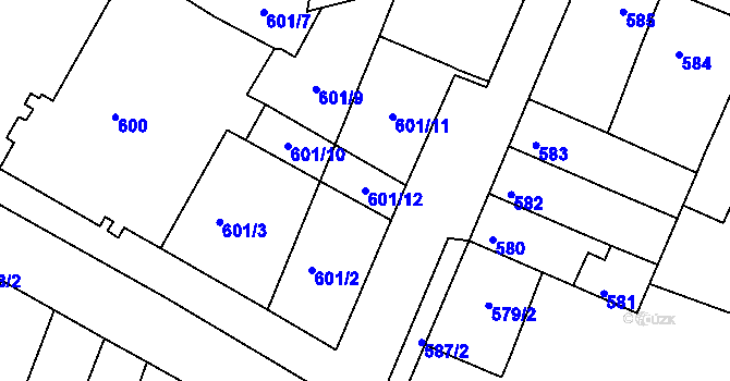 Parcela st. 601/12 v KÚ Starý Lískovec, Katastrální mapa