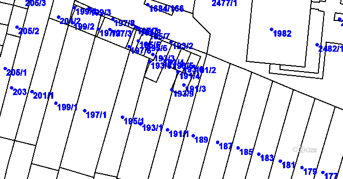 Parcela st. 193/9 v KÚ Starý Lískovec, Katastrální mapa