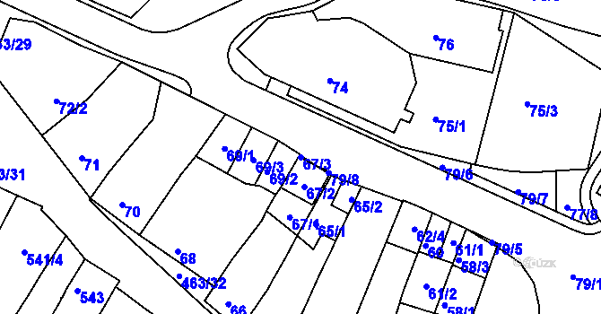 Parcela st. 67/3 v KÚ Starý Lískovec, Katastrální mapa