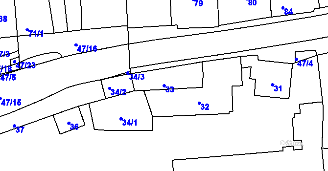 Parcela st. 33 v KÚ Horní Heršpice, Katastrální mapa