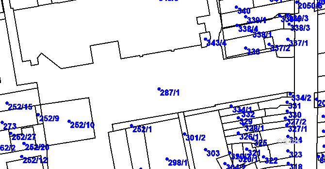 Parcela st. 287 v KÚ Horní Heršpice, Katastrální mapa