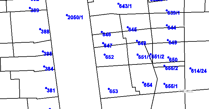 Parcela st. 652 v KÚ Horní Heršpice, Katastrální mapa