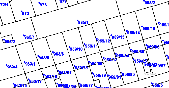 Parcela st. 959/11 v KÚ Horní Heršpice, Katastrální mapa