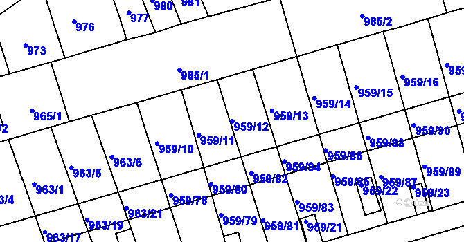 Parcela st. 959/12 v KÚ Horní Heršpice, Katastrální mapa