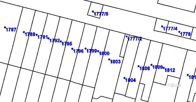 Parcela st. 1800 v KÚ Horní Heršpice, Katastrální mapa