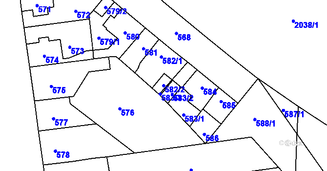 Parcela st. 582/2 v KÚ Horní Heršpice, Katastrální mapa