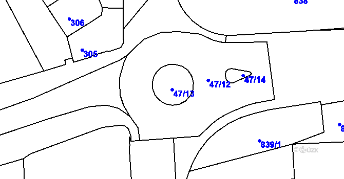 Parcela st. 47/13 v KÚ Horní Heršpice, Katastrální mapa