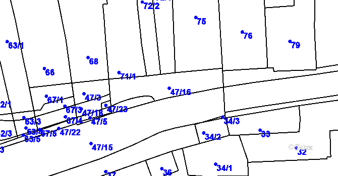Parcela st. 47/16 v KÚ Horní Heršpice, Katastrální mapa