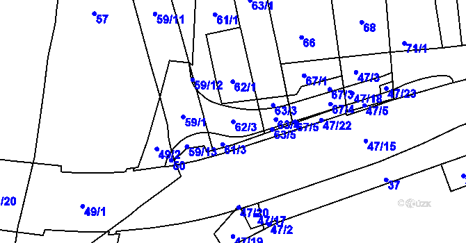 Parcela st. 62/3 v KÚ Horní Heršpice, Katastrální mapa