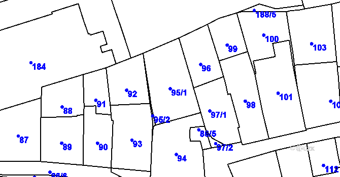 Parcela st. 95/1 v KÚ Horní Heršpice, Katastrální mapa