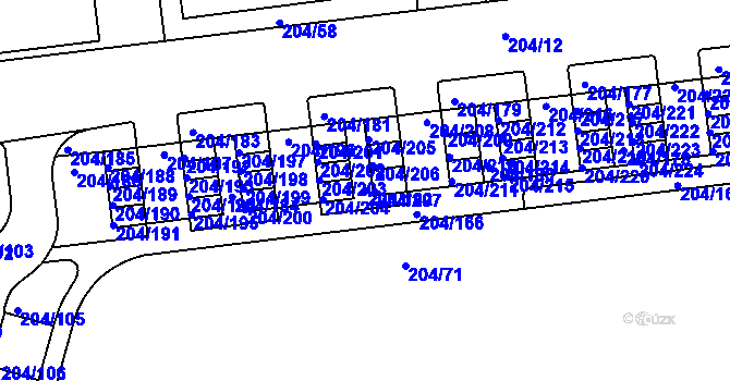 Parcela st. 204/182 v KÚ Horní Heršpice, Katastrální mapa