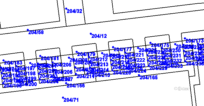 Parcela st. 204/216 v KÚ Horní Heršpice, Katastrální mapa