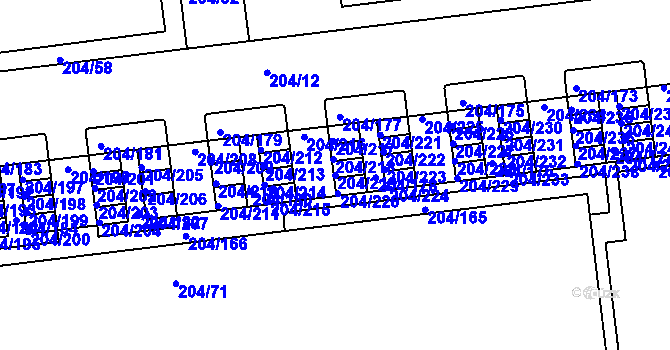 Parcela st. 204/219 v KÚ Horní Heršpice, Katastrální mapa