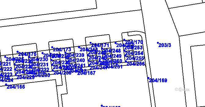 Parcela st. 204/249 v KÚ Horní Heršpice, Katastrální mapa