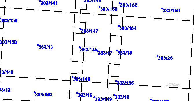 Parcela st. 383/17 v KÚ Dolní Heršpice, Katastrální mapa