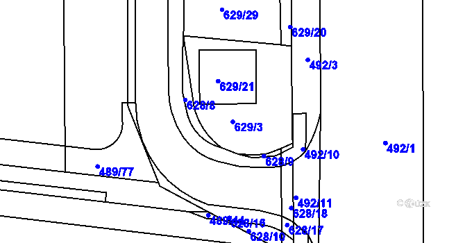 Parcela st. 629/3 v KÚ Dolní Heršpice, Katastrální mapa