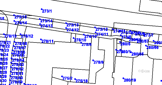 Parcela st. 278/9 v KÚ Dolní Heršpice, Katastrální mapa