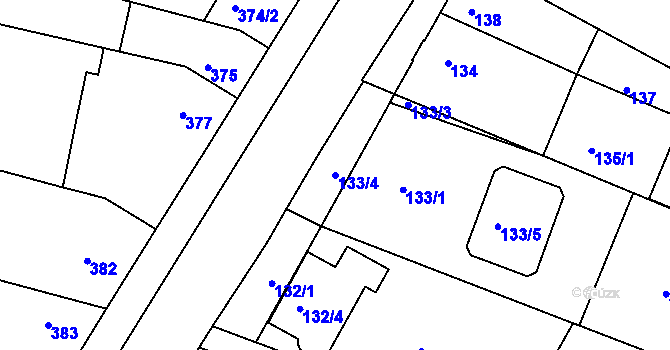Parcela st. 133/4 v KÚ Přízřenice, Katastrální mapa