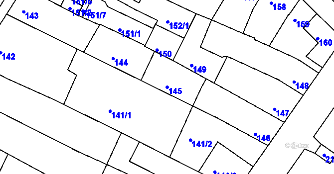 Parcela st. 145 v KÚ Přízřenice, Katastrální mapa