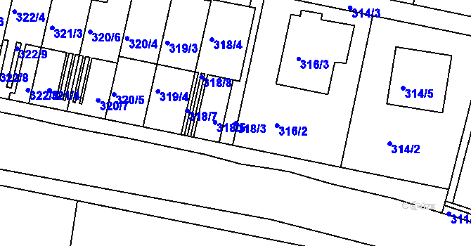 Parcela st. 318/3 v KÚ Přízřenice, Katastrální mapa
