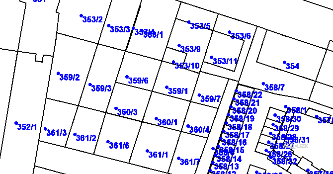 Parcela st. 359/1 v KÚ Přízřenice, Katastrální mapa