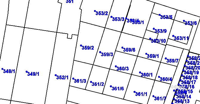 Parcela st. 359/3 v KÚ Přízřenice, Katastrální mapa