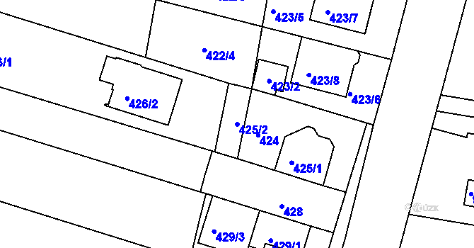 Parcela st. 425/2 v KÚ Přízřenice, Katastrální mapa