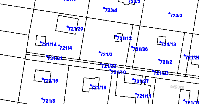 Parcela st. 721/3 v KÚ Přízřenice, Katastrální mapa