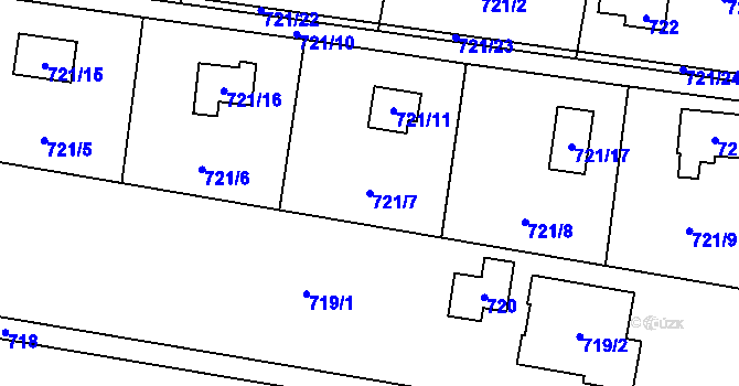 Parcela st. 721/7 v KÚ Přízřenice, Katastrální mapa