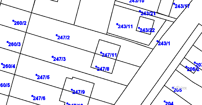 Parcela st. 247/11 v KÚ Přízřenice, Katastrální mapa