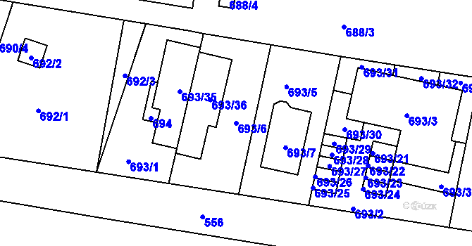Parcela st. 693/6 v KÚ Přízřenice, Katastrální mapa