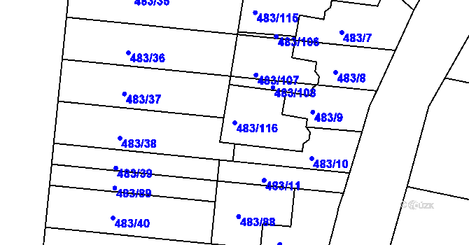 Parcela st. 483/116 v KÚ Přízřenice, Katastrální mapa