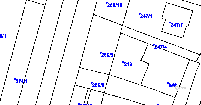 Parcela st. 260/9 v KÚ Přízřenice, Katastrální mapa