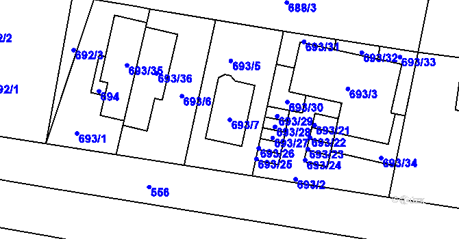 Parcela st. 693/7 v KÚ Přízřenice, Katastrální mapa