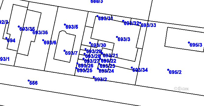 Parcela st. 693/21 v KÚ Přízřenice, Katastrální mapa