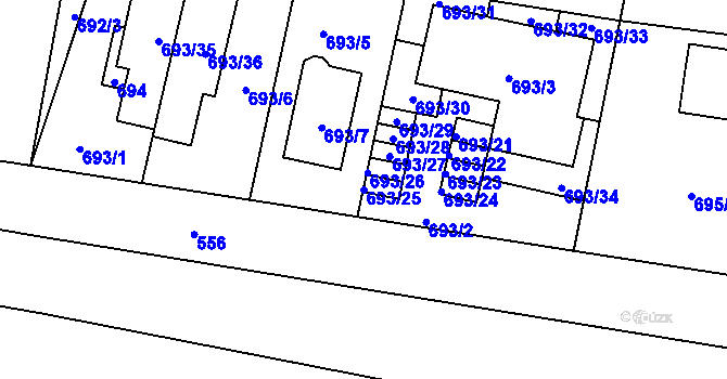 Parcela st. 693/25 v KÚ Přízřenice, Katastrální mapa