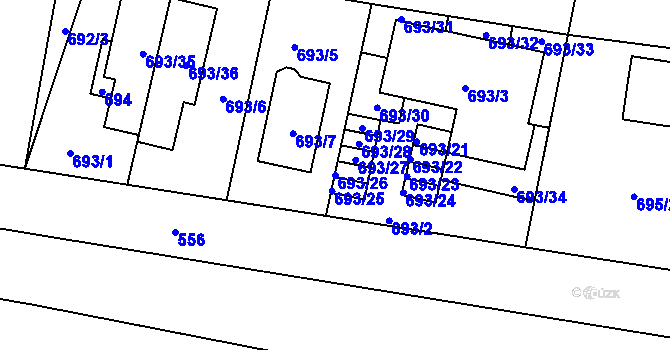 Parcela st. 693/26 v KÚ Přízřenice, Katastrální mapa