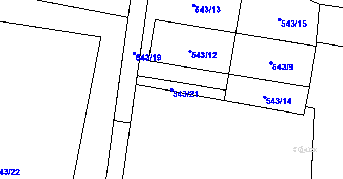Parcela st. 543/21 v KÚ Přízřenice, Katastrální mapa