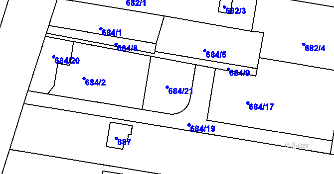 Parcela st. 684/21 v KÚ Přízřenice, Katastrální mapa