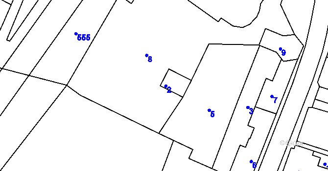 Parcela st. 2 v KÚ Tuřany, Katastrální mapa