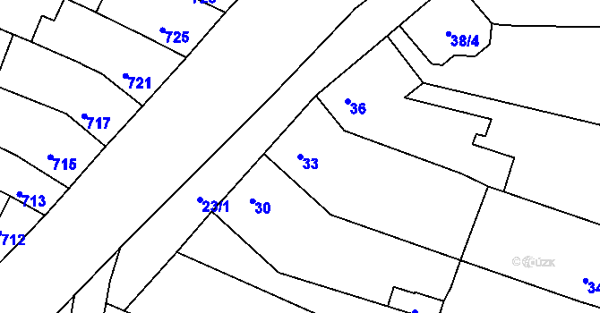 Parcela st. 33 v KÚ Tuřany, Katastrální mapa