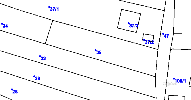 Parcela st. 35 v KÚ Tuřany, Katastrální mapa