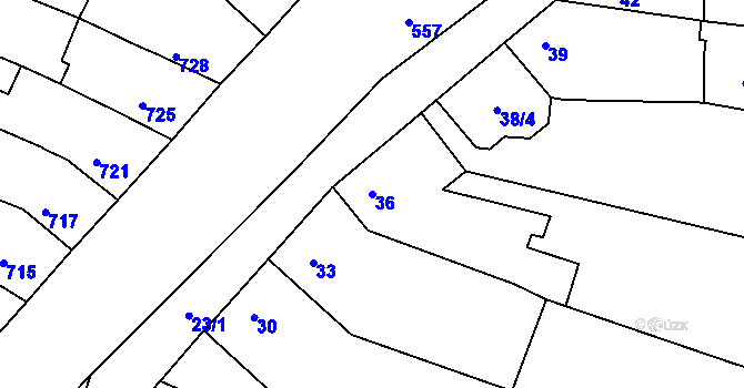 Parcela st. 36 v KÚ Tuřany, Katastrální mapa